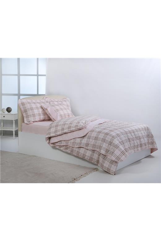 Υπέρδιπλο βαμβακερό κουβερλί (220cm x 240cm) καρρώ ρόζ