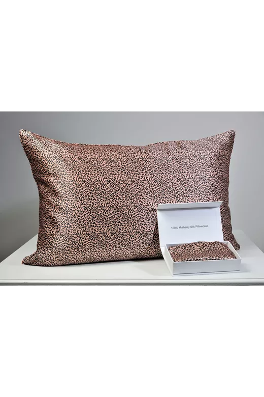Μαξιλαροθήκη μεταξωτή Mulberry Silk Leopard Pink