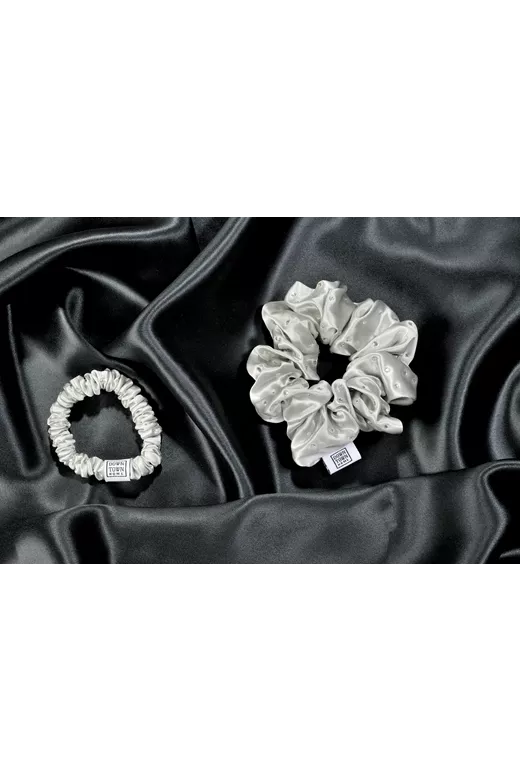 Λαστιχάκι μαλλιών 100% μετάξι με λαμπερά κρύσταλα Silver