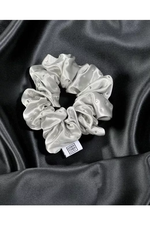 Λαστιχάκι μαλλιών 100% μετάξι με λαμπερά κρύσταλα Silver