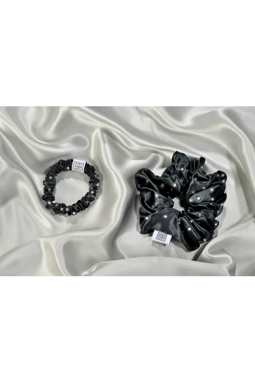 Λαστιχάκι μαλλιών 100% μετάξι με λαμπερά κρύσταλα Black