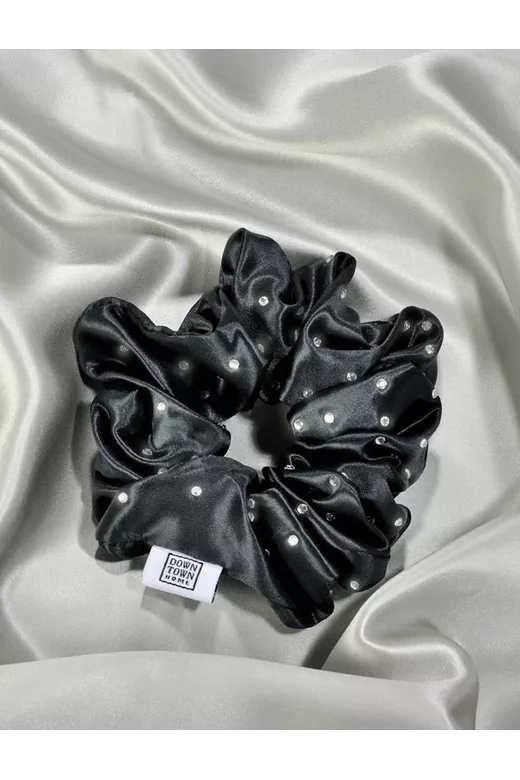 Λαστιχάκι μαλλιών 100% μετάξι με λαμπερά κρύσταλα Black