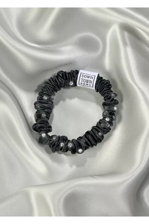 Λαστιχάκι μαλλιών 100% μετάξι με λαμπερά κρύσταλα Black