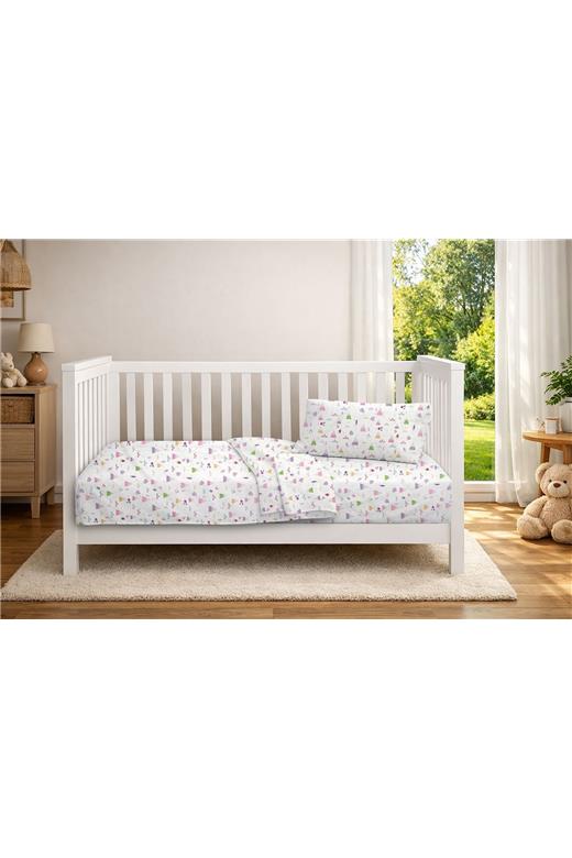 Παπλωματοθήκη Εμπριμέ bebe Whimsical Mountainside 587 120X160 White-Pastel Lilac 100% Cotton