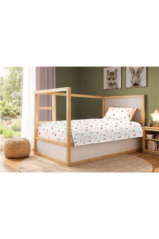 Σεντόνια Εμπριμέ Σετ 2 τεμ kids Happy Safari 712 160X240 White-Pink 100% Cotton