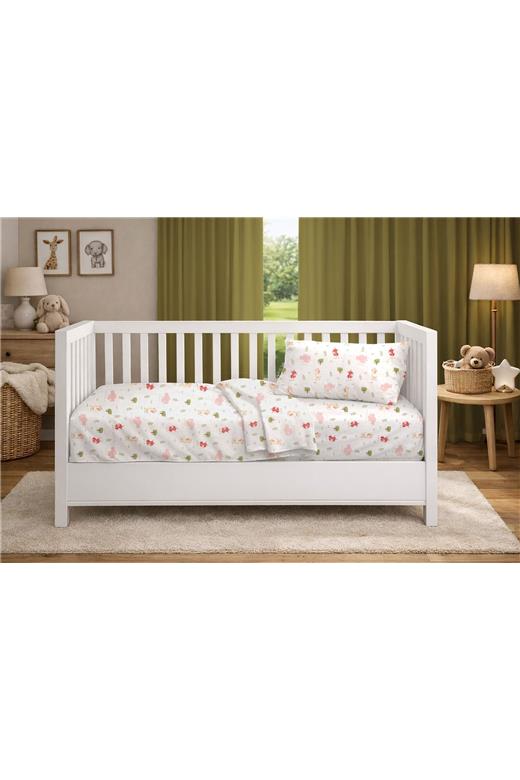 Παπλωματοθήκη Εμπριμέ bebe Happy Safari 712 120X160 White-Pink 100% Cotton