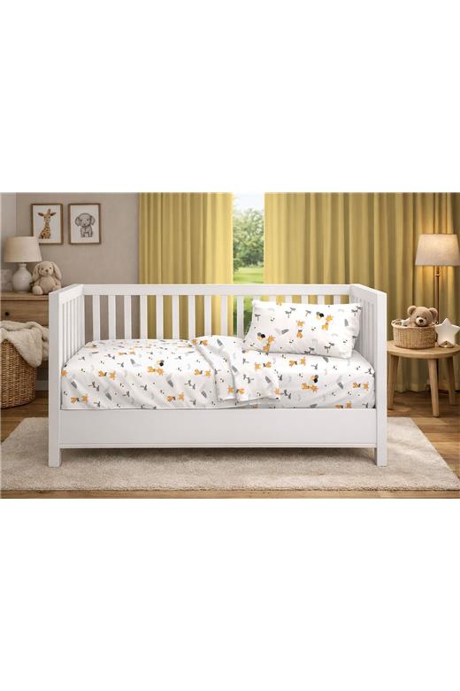 Σεντόνια Εμπριμέ Σετ 3 τεμ bebe Giraffe 599 120X160 White-Orange 100% Cotton