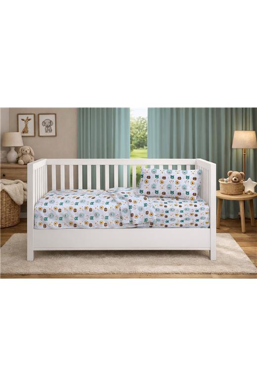 Παπλωματοθήκη Εμπριμέ bebe Big Cats 28 120X160 Light Aqua 100% Cotton