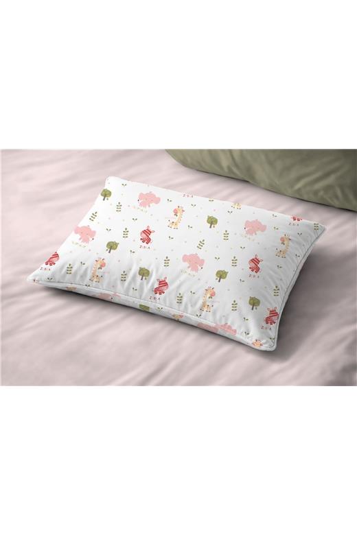 Μαξιλαροθήκη Εμπριμέ bebe Happy Safari 712 35X45 White-Pink 100% Cotton