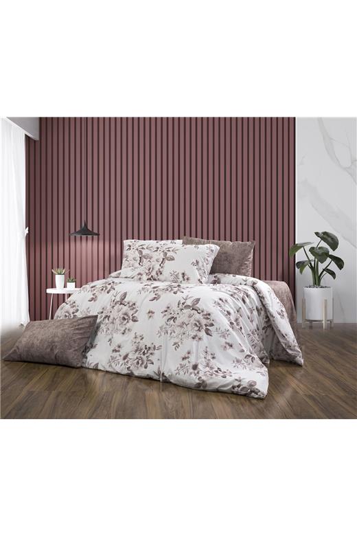 Σεντόνια Εμπριμέ Σετ 3 τεμ Βερονίκη 488 160X240 White-Mocha 70/30 Cott/Pol