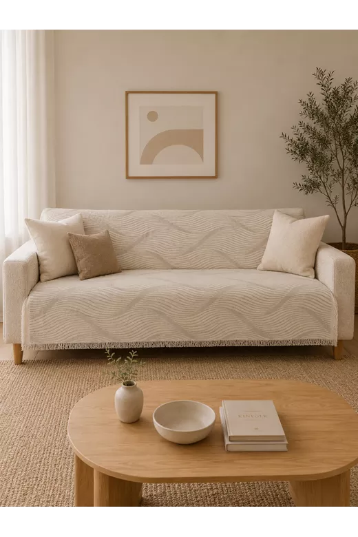 Σετ ριχτάρια βαμβακερά τριών τεμαχίων Waves Ivory