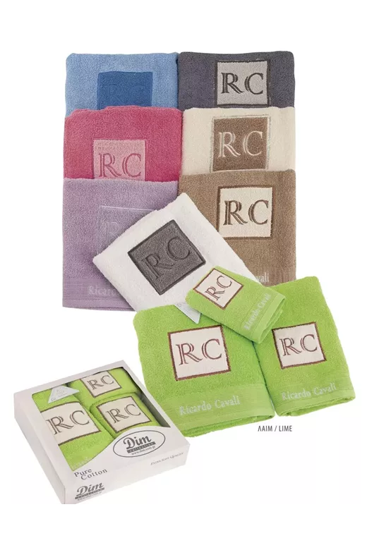 ΠΕΤΣΕΤΑ ΣΕΤ 3 τεμ  RICARDO CAVALLI  30X50,50X90,70X140 ΛΑΙΜ Cotton 100%