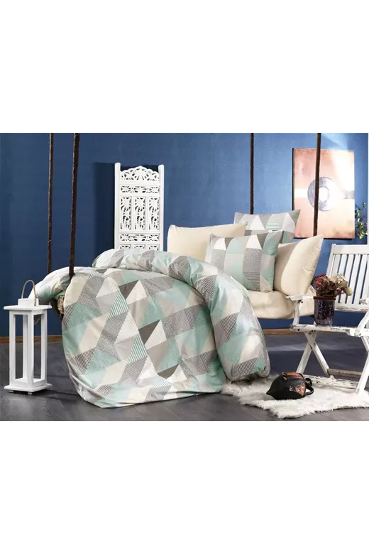 ΣΕΝΤΟΝΙΑ ΕΜΠΡΙΜΕ ΣΕΤ 3 τεμ Geometrical 330 160Χ240 Green-Beige Flannel cotton 100%