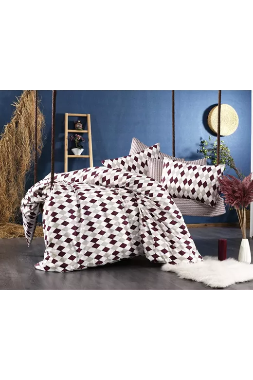 ΣΕΝΤΟΝΙΑ ΕΜΠΡΙΜΕ ΣΕΤ 4 τεμ  Diamond 326 220Χ240 Burgundy Flannel cotton 100%