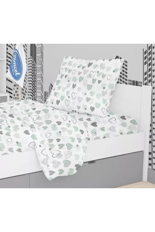ΜΑΞΙΛΑΡΟΘΗΚΗ ΕΜΠΡΙΜΕ kids Hearts 10 50X70 Green Cotton 100%