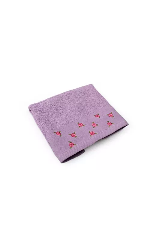 ΠΕΤΣΕΤΑ Με Κέντημα Ανθάκι 450 gsm 50X90 Μωβ 100% Cotton