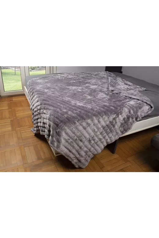 ΚΟΥΒΕΡΤΑ Coral Fleece Ριγέ 160X220 300gsm 16 Grey 100% Polyester
