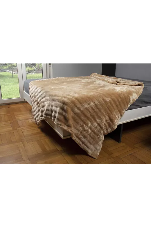 ΚΟΥΒΕΡΤΑ Coral Fleece Ριγέ 220X240 300gsm 12 Beige 100% Polyester