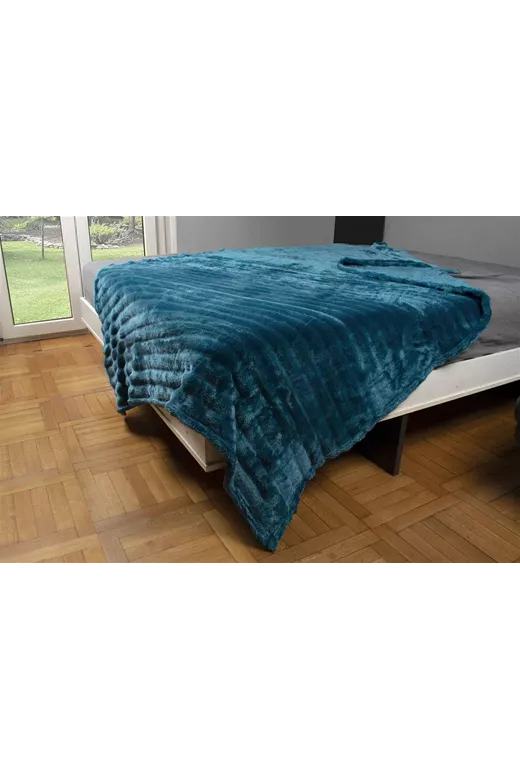 ΚΟΥΒΕΡΤΑ Coral Fleece Ριγέ 220X240 300gsm 13 Petrol 100% Polyester