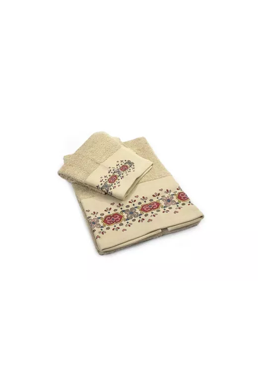 Πετσέτα Σετ 2 τεμ ZUCCHI 40X60,60X110 Με Στάμπα Μπεζ 100% Cotton