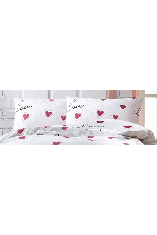 Μαξιλαροθήκη Εμπριμέ Έρως 301 50X70 White-Red 70/30 Cott/Pol