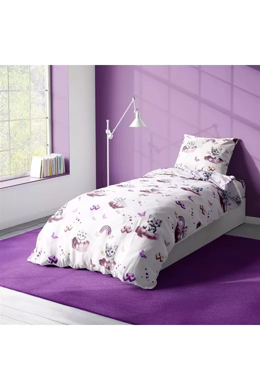 Παπλωματοθήκη Εμπριμέ kids Kitten 561 160X240 Mauve 100% Cotton