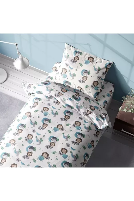 Σεντόνια Εμπριμέ Σετ 3 τεμ kids Lion 533 160X240 Sky Blue 100% Cotton