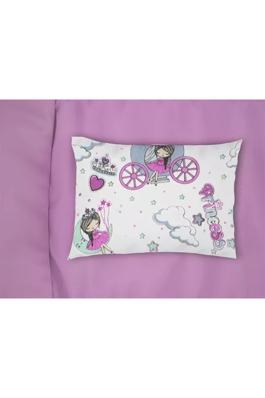 Μαξιλαροθήκη Εμπριμέ kids Princess 389 50X70 White-Lila 70/30 Cott/Pol