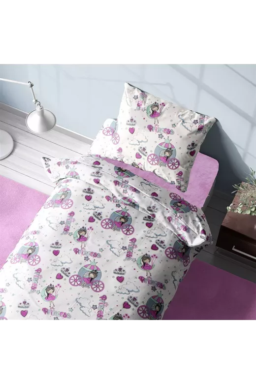 Σεντόνια Εμπριμέ Σετ 3 τεμ kids Princess 389 160X240 White-Lila 70/30 Cott/Pol