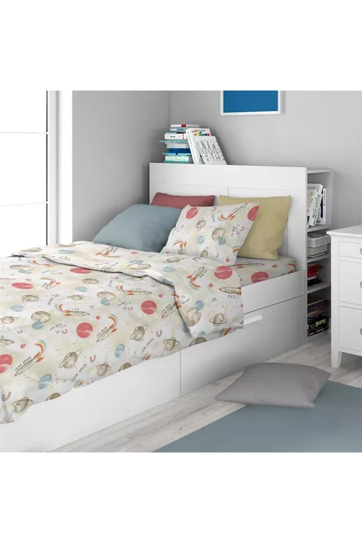 Σεντόνια Εμπριμέ Σετ 3 τεμ kids Spaceship 186 160X240 Beige 100% Cotton