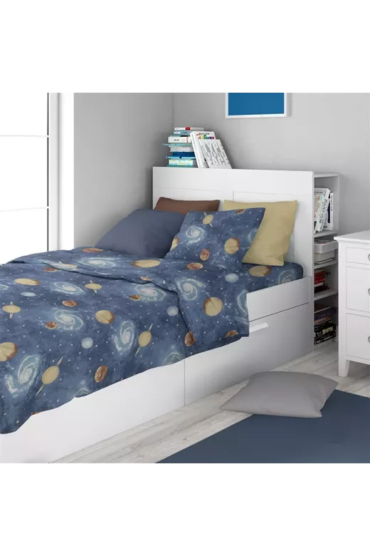 Σεντόνια Εμπριμέ Σετ 3 τεμ kids Milky Way 185 160X240 Blue 100% Cotton