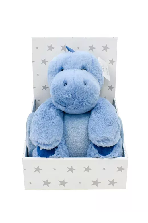 Λούτρινο Ζωάκι Σετ 2 Τεμ. bebe Dinosaur 01 Ύψος 25 cm & Κουβέρτα Coral Fleece 75X90 cm Blue 100% Polyester