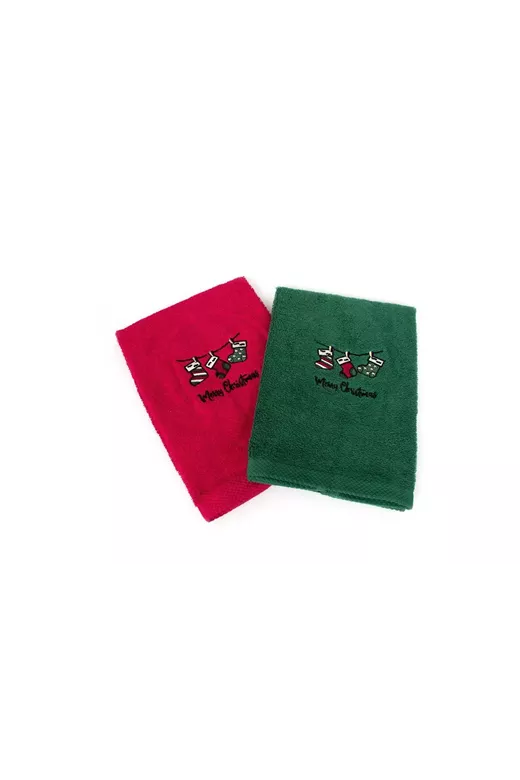 Χριστουγεννιάτικο Σετ Πετσέτες 2 τεμ. 40X60 Christmas Socks Κόκκινο-Πράσινο 100% Cotton
