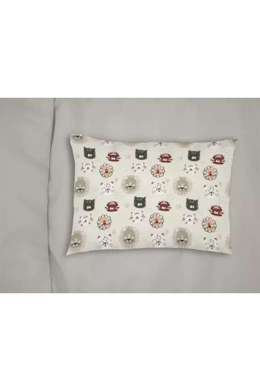 Μαξιλαροθήκη Εμπριμέ kids Big Cats 27 50X70 Light Olive 100% Cotton