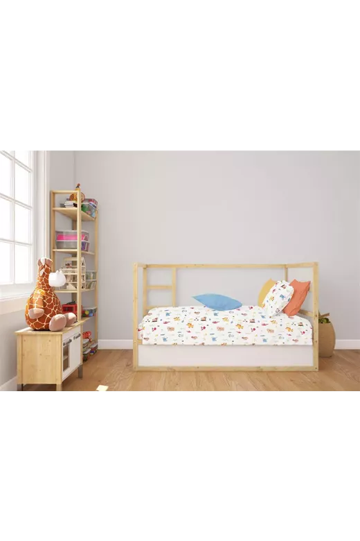 Κατωσέντονο Με Λάστιχο bebe Forest Animals 570 0,70X1,40X0,15 White-Sky Blue 100% Cotton