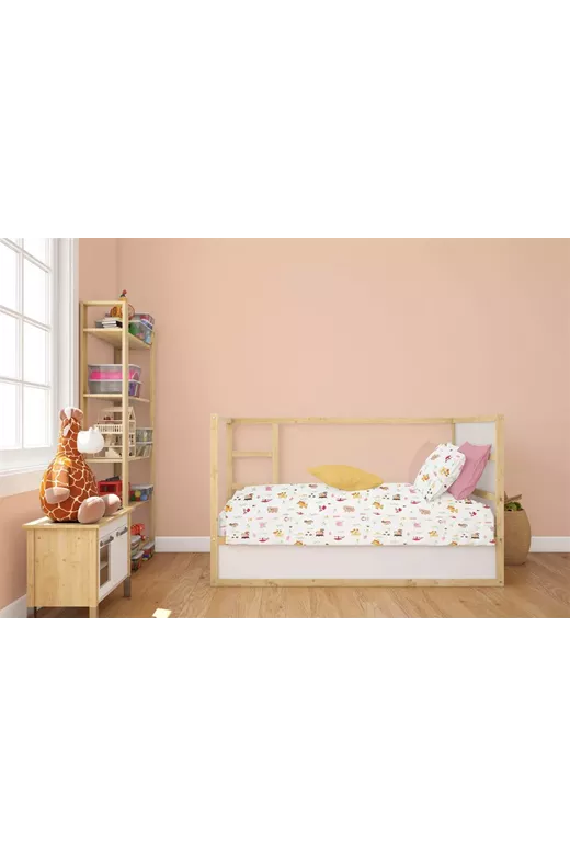 Κατωσέντονο Με Λάστιχο bebe Forest Animals 571 0,70X1,40X0,15 White-Pink 100% Cotton