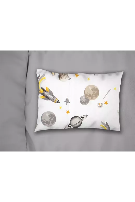 Μαξιλαροθήκη Εμπριμέ kids Space Mission 183 50X70 White-Grey 100% Cotton