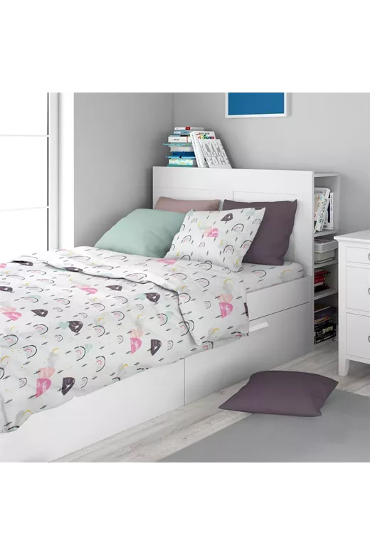 Σεντόνια Εμπριμέ Σετ 2 τεμ kids Rainbow 575 160X240 White-Pink 100% Cotton