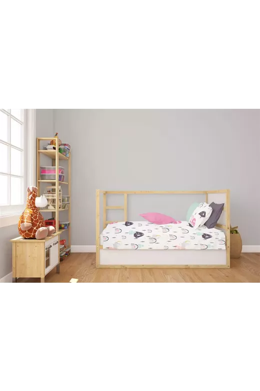 Σεντόνια Εμπριμέ Σετ 3 τεμ bebe Rainbow 575 120X160 White-Pink 100% Cotton