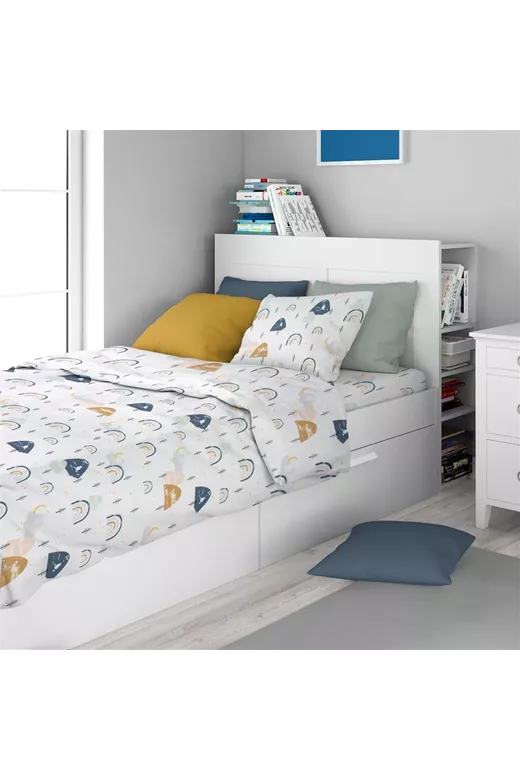Σεντόνια Εμπριμέ Σετ 3 τεμ kids Rainbow 574 160X240 White-Blue 100% Cotton
