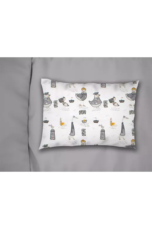 Μαξιλαροθήκη Εμπριμέ kids Seabirds 578 50X70 White-Grey 100% Cotton