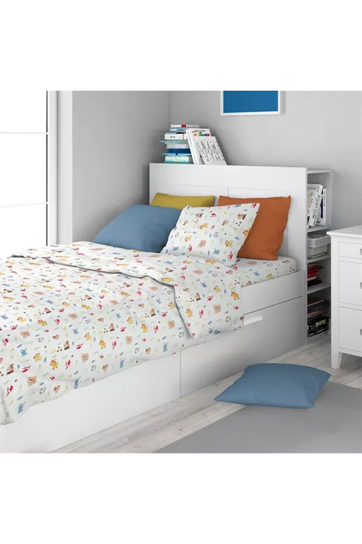 Σεντόνια Εμπριμέ Σετ 2 τεμ kids Forest Animals 570 160X240 White-Sky Blue 100% Cotton