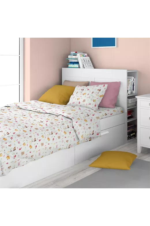 Σεντόνια Εμπριμέ Σετ 2 τεμ kids Forest Animals 571 160X240 White-Pink 100% Cotton