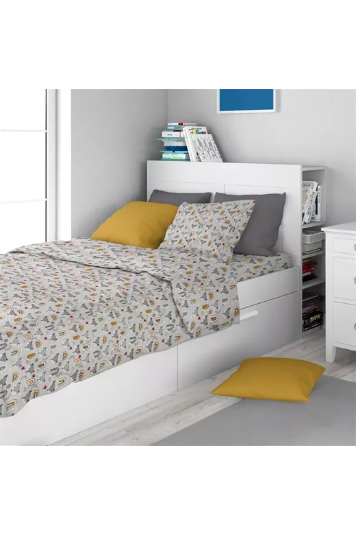 Σεντόνια Εμπριμέ Σετ 3 τεμ kids Fox 527 160X240 Grey 100% Cotton