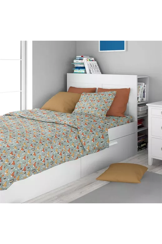 Σεντόνια Εμπριμέ Σετ 3 τεμ kids Fox 528 160X240 Pale Cyan 100% Cotton