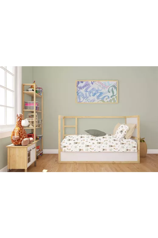 Κατωσέντονο Με Λάστιχο bebe Cloudy Bear 581 0,70X1,40X0,15 White-Olive 100% Cotton