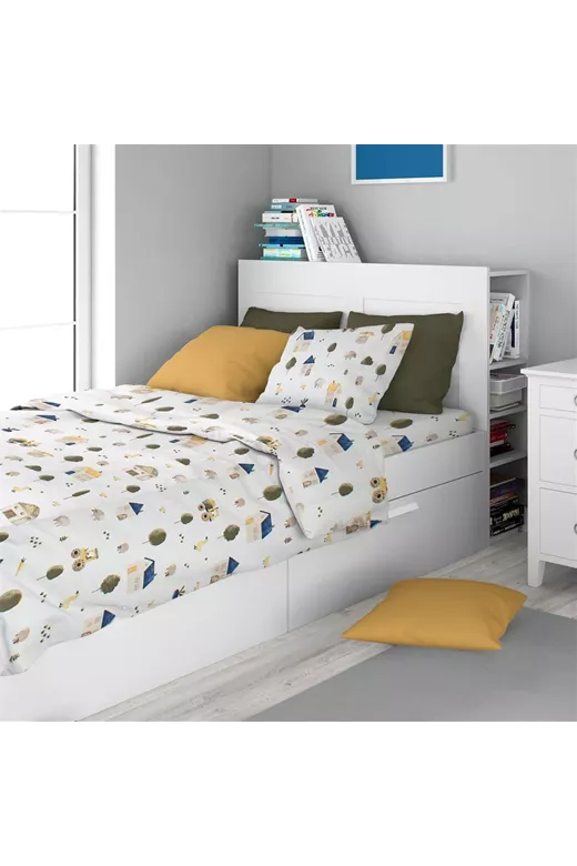 Σεντόνια Εμπριμέ Σετ 2 τεμ kids Village 579 160X240 White-Green 100% Cotton