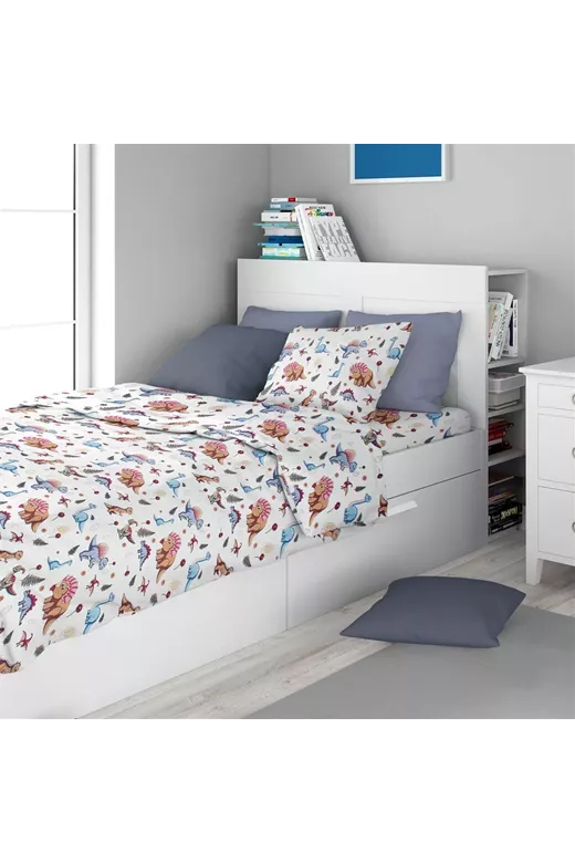 Σεντόνια Εμπριμέ Σετ 2 τεμ kids Dinosaur 519 160X240 White-Blue 100% Cotton