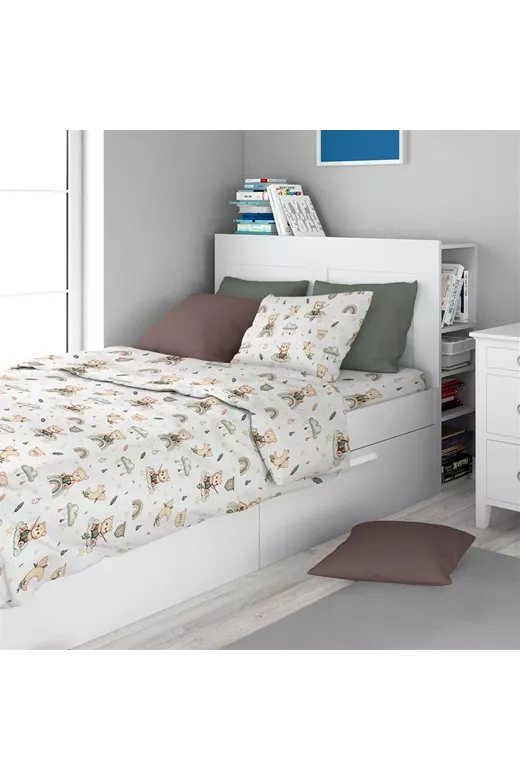 Σεντόνια Εμπριμέ Σετ 2 τεμ kids Cloudy Bear 581 160X240 White-Olive 100% Cotton