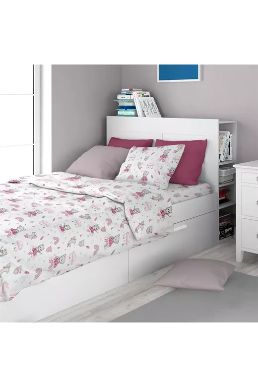 Σεντόνια Εμπριμέ Σετ 2 τεμ kids Cloudy Bear 582 160X240 White-Pink 100% Cotton